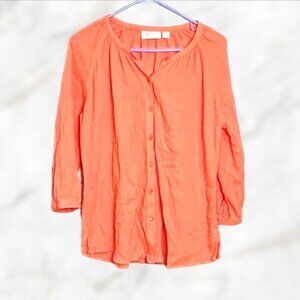 D&Co Tunic Top‎ Peach Pink Long Sleeve Button Up Crinkle Texture Shirt size XS